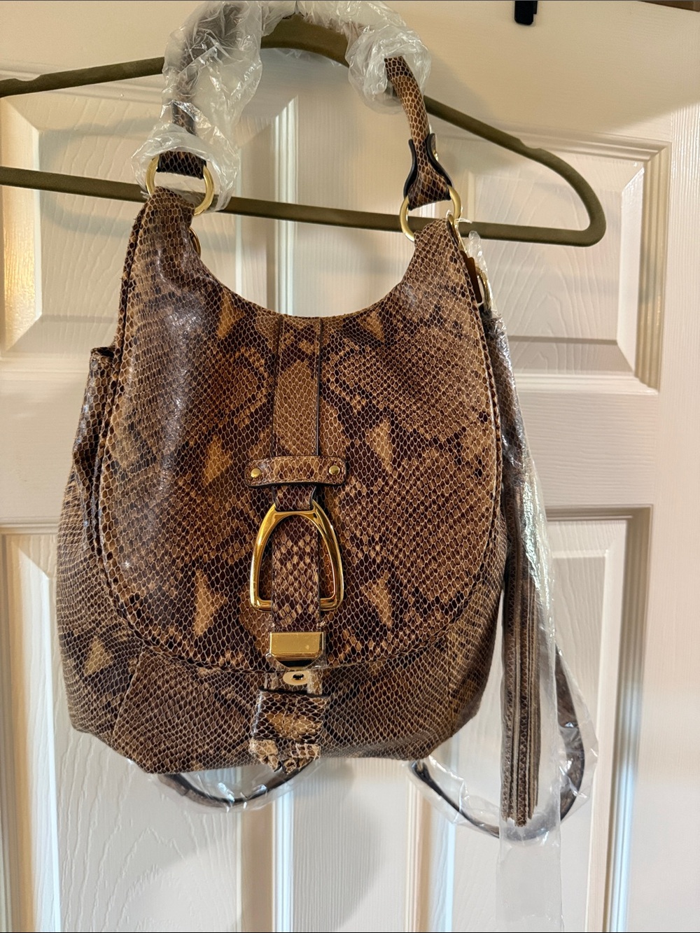 G.I.L.I. Brown Snakeskin-Effect Shoulder Bag with Gold Hardware